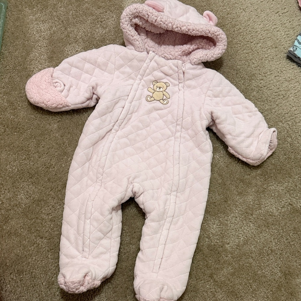 Pink little me Quilted Baby One Piece bunting with Bear Design